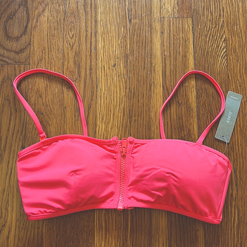 NWT J. Crew Matte Italian Zip Neon Bandeau Bikini Top